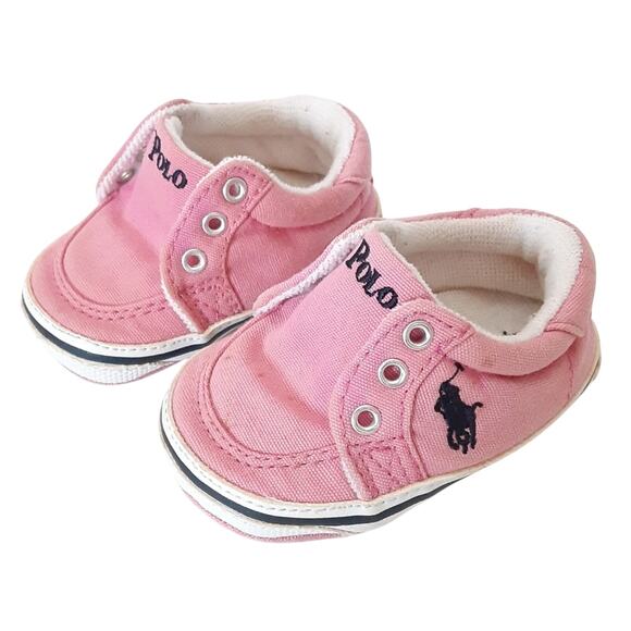 Ralph Lauren Baby Girl 3mo Pink Polo Shirt + Embroidered Slip On Sneakers Set - Picture 2 of 15